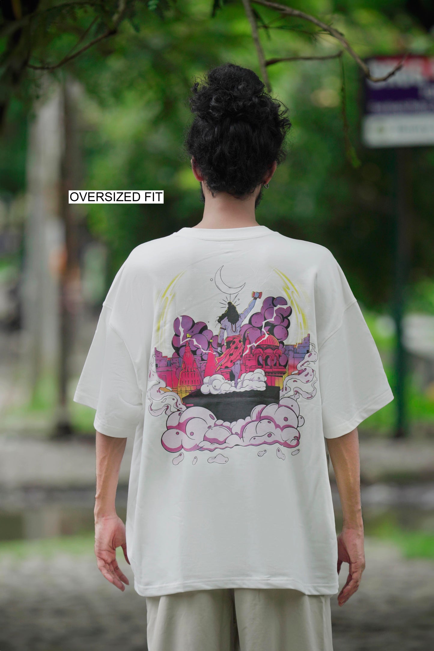 OVER SIZE WHITE T SHIRT SHIVA PRINT