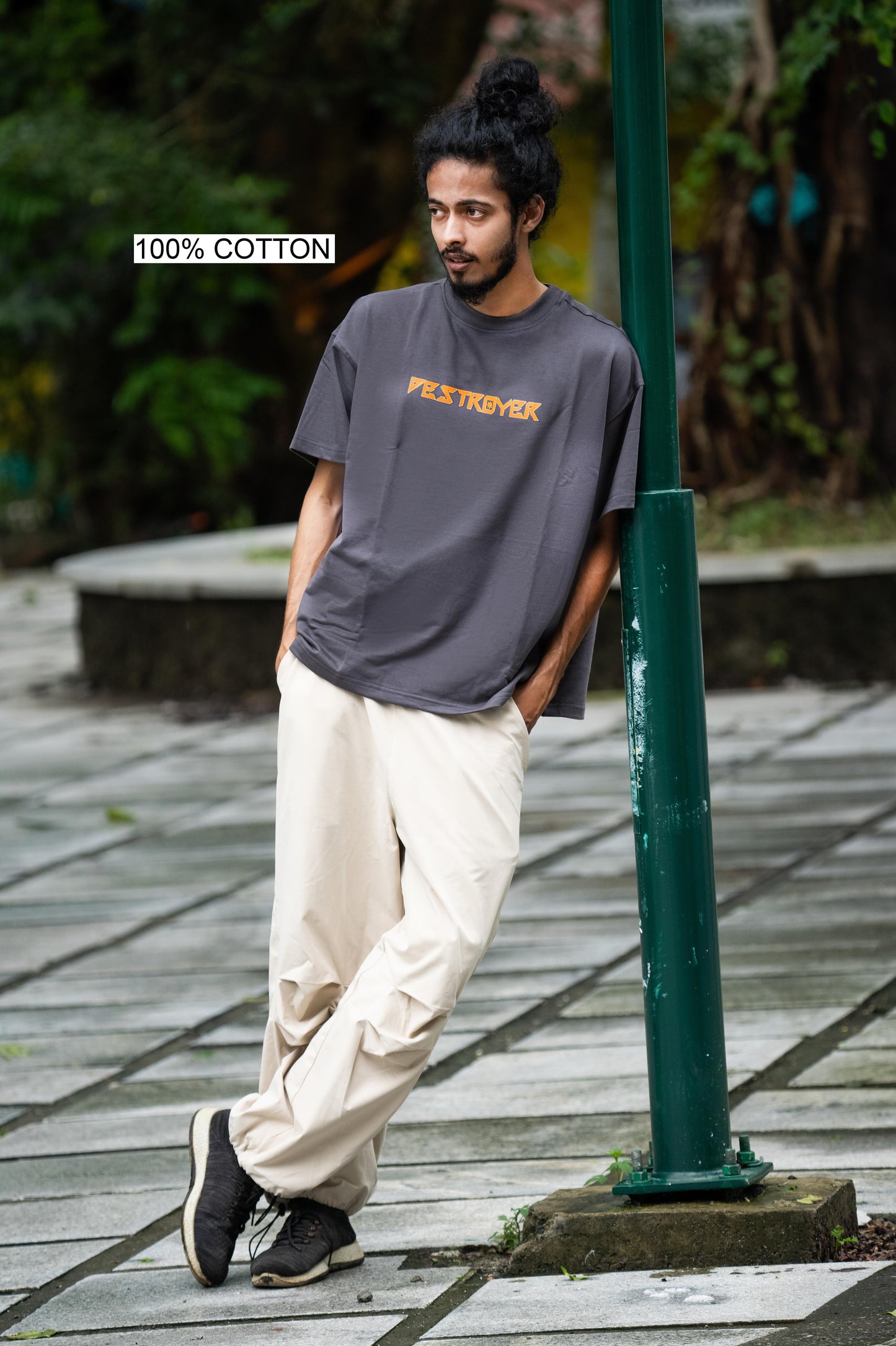 OVER SIZE GRAY T SHIRT WITH KRISHNA PRINT ON IT