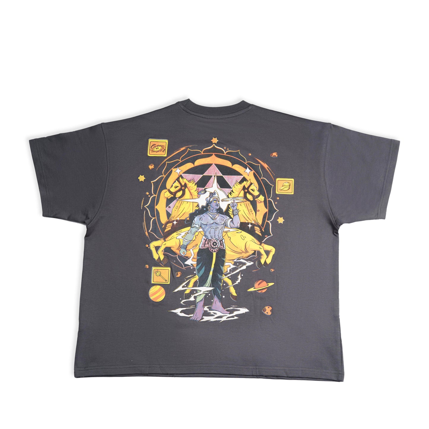 OVER SIZE GRAY T SHIRT WITH KRISHNA PRINT ON IT
