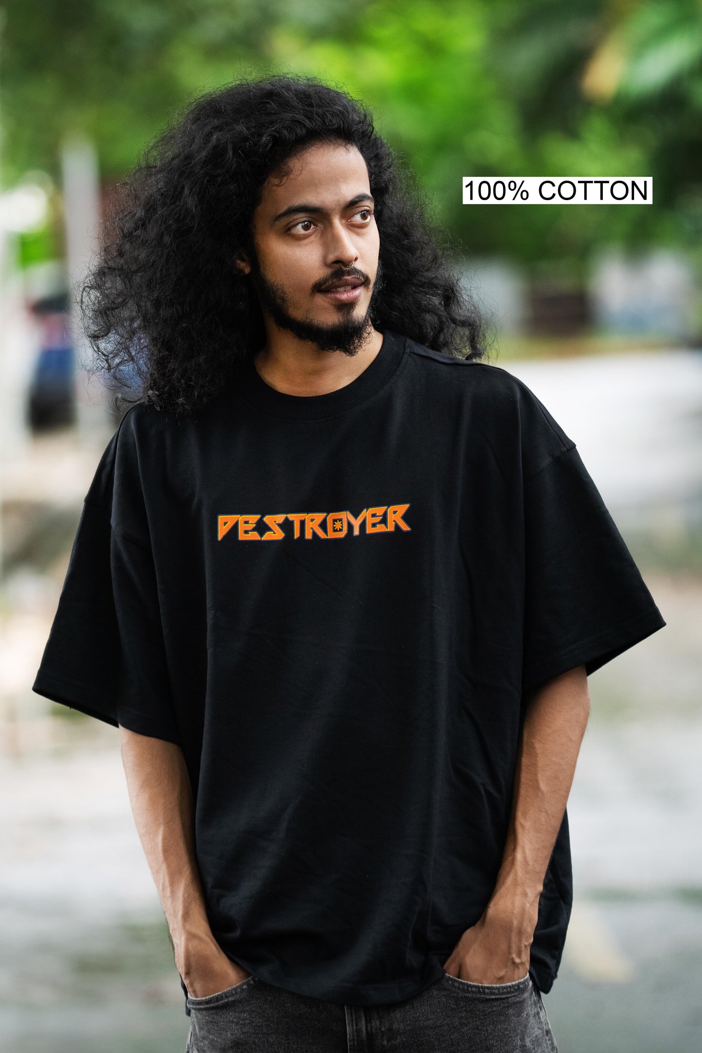 OVER SIZE BLACK T SHIRT WITH KRISHNA PRINT