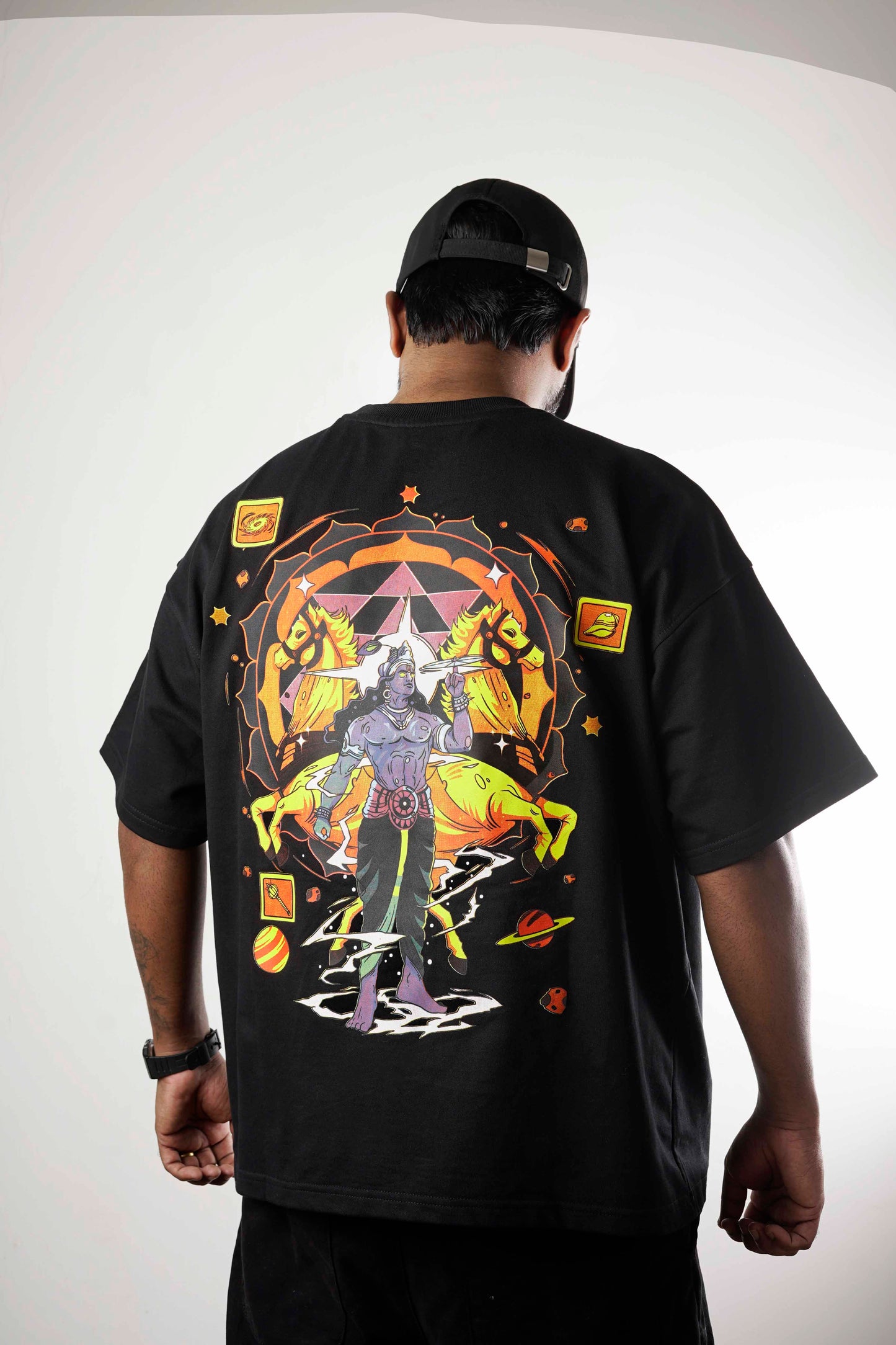 OVER SIZE BLACK T SHIRT WITH KRISHNA PRINT