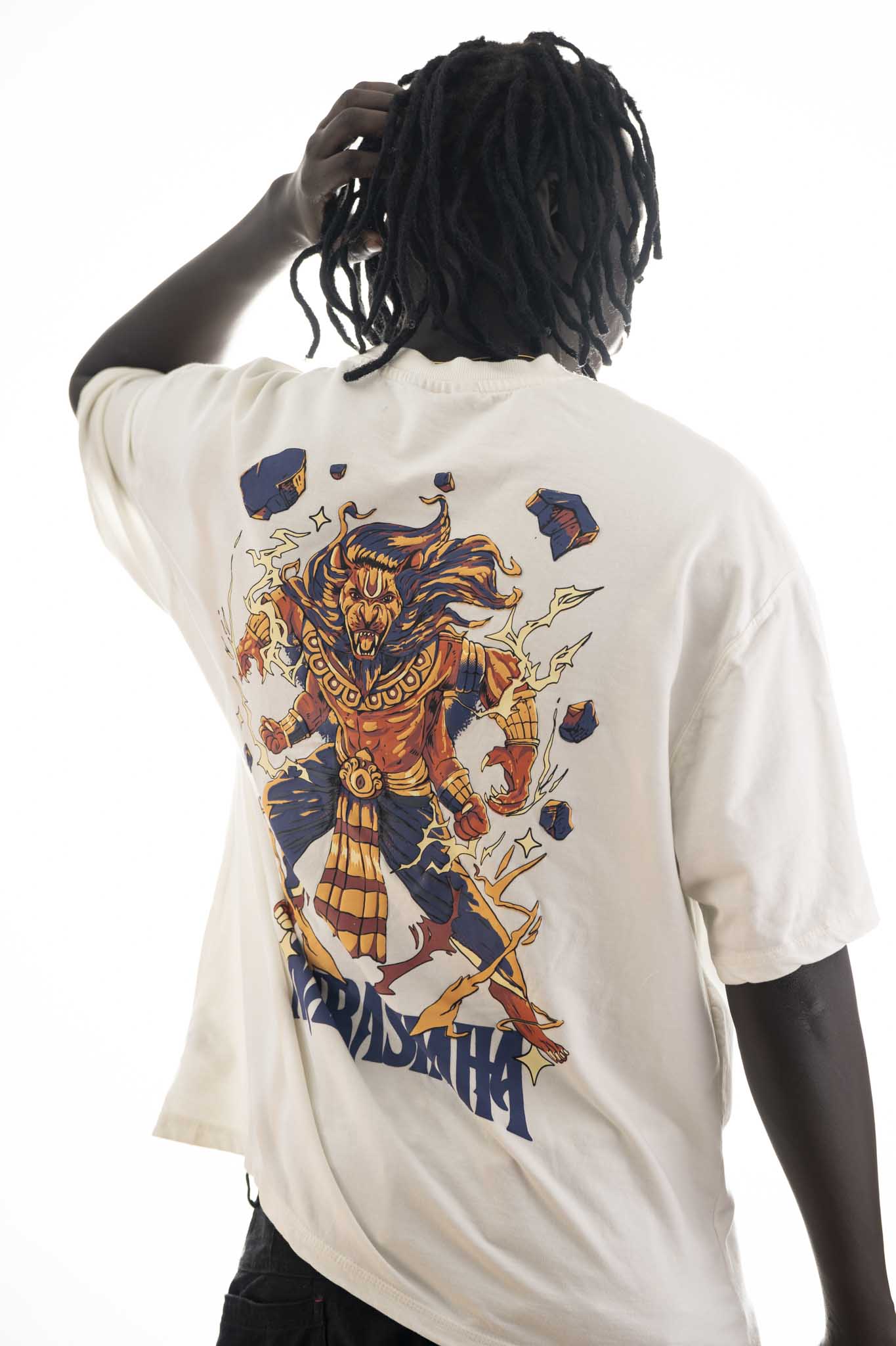 Narasimha Oversized T-Shirt – Off-White (320 GSM Heavy Cross Loop Cotton)
