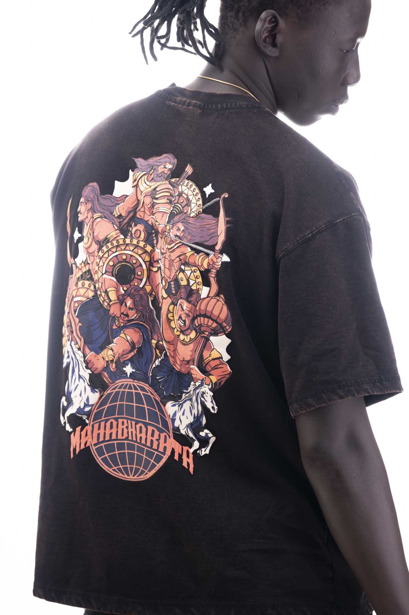 Mahabharata Warriors Oversized Acid Wash T-Shirt | Sacred Theory