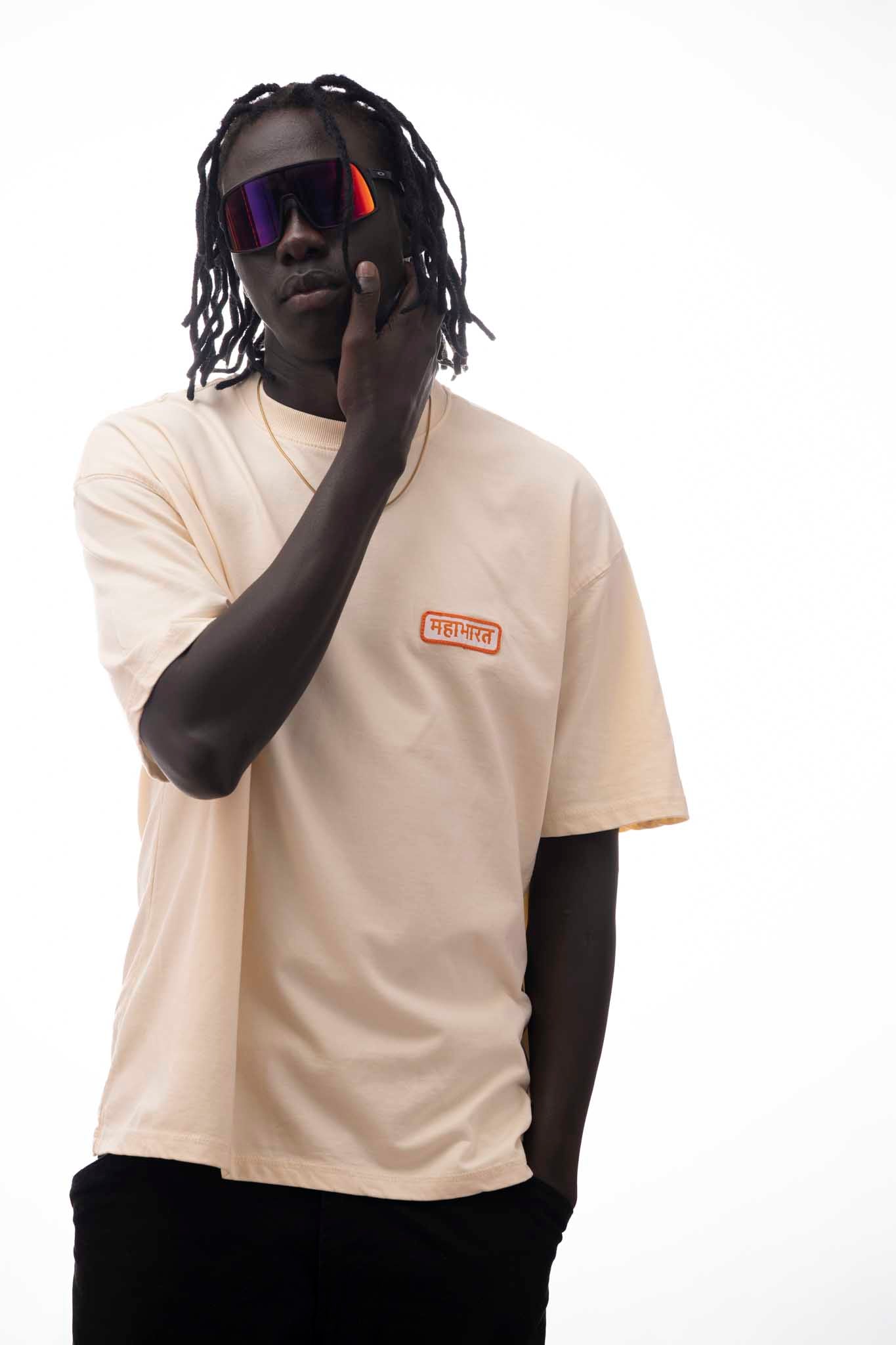 Mahabharata Pandavas Oversized T-Shirt – Sandstone Beige (240 GSM Premium French Terry)