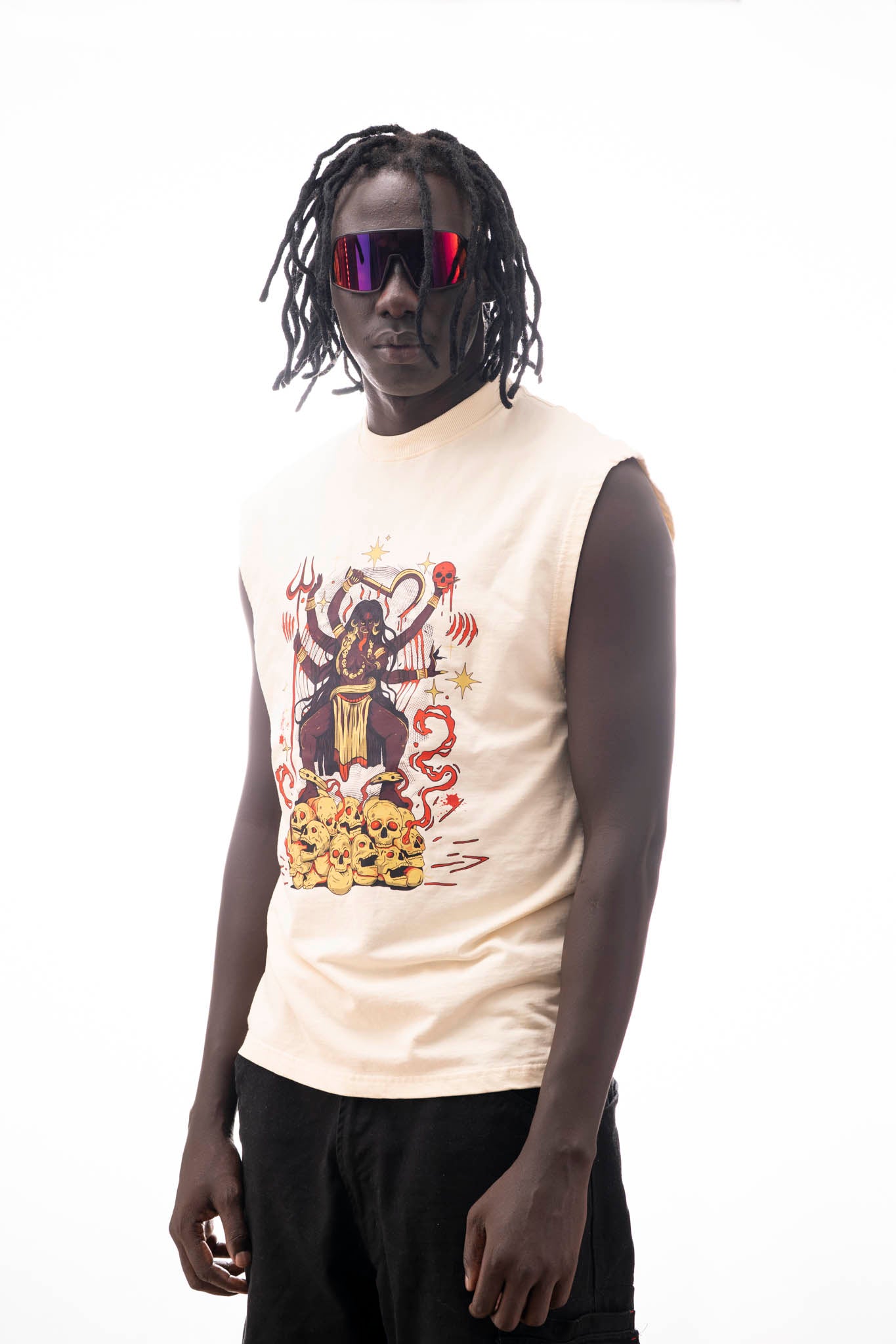 Kali Sleeveless T-Shirt – Light Sandstone (240 GSM French Terry Loopnet) | Sacred Theory