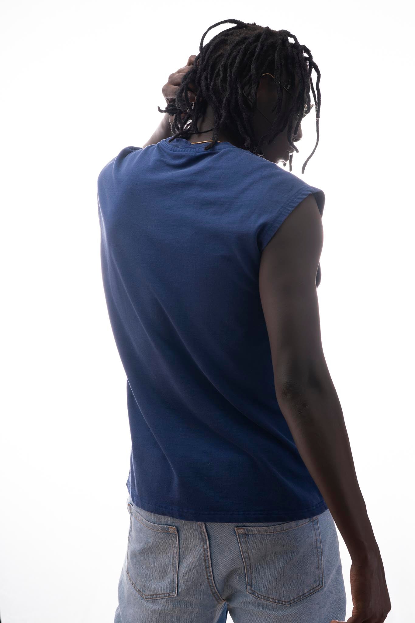 Mahabharata Sleeveless T-Shirt – Dark Blue (240 GSM French Terry Cotton) | Sacred Theory