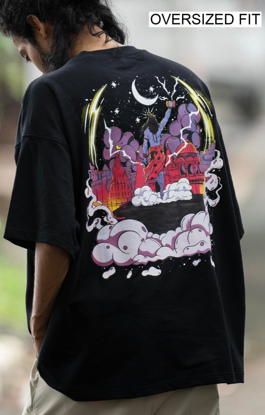 OVER SIZE  BLACK T SHIRT ON SHIVA PRINT