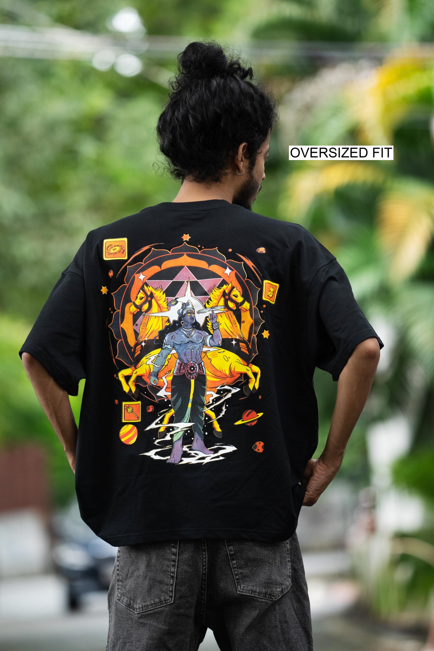 OVER SIZE BLACK T SHIRT WITH KRISHNA PRINT