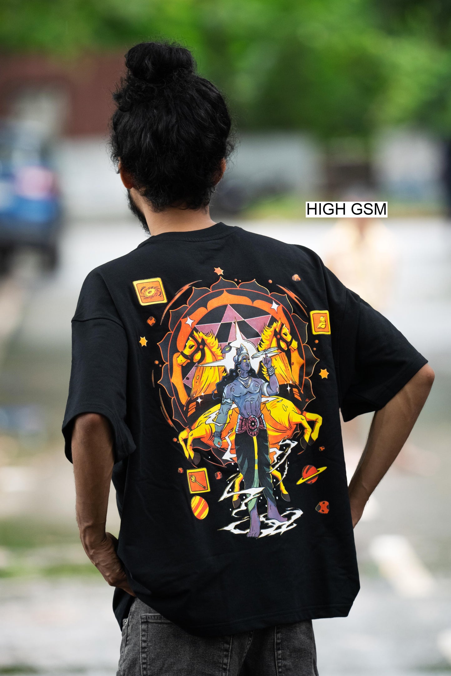 OVER SIZE BLACK T SHIRT WITH KRISHNA PRINT