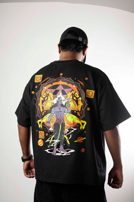 OVER SIZE BLACK T SHIRT WITH KRISHNA PRINT