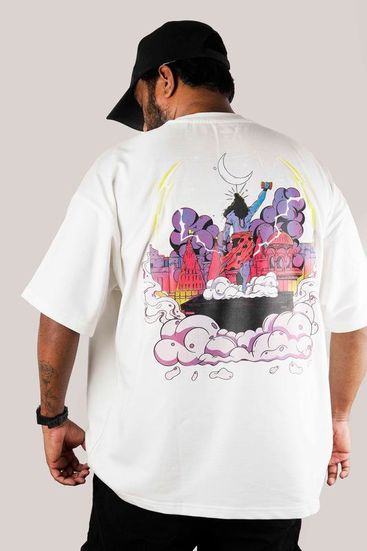 OVER SIZE  WHITE T SHIRT SHIVA PRINT
