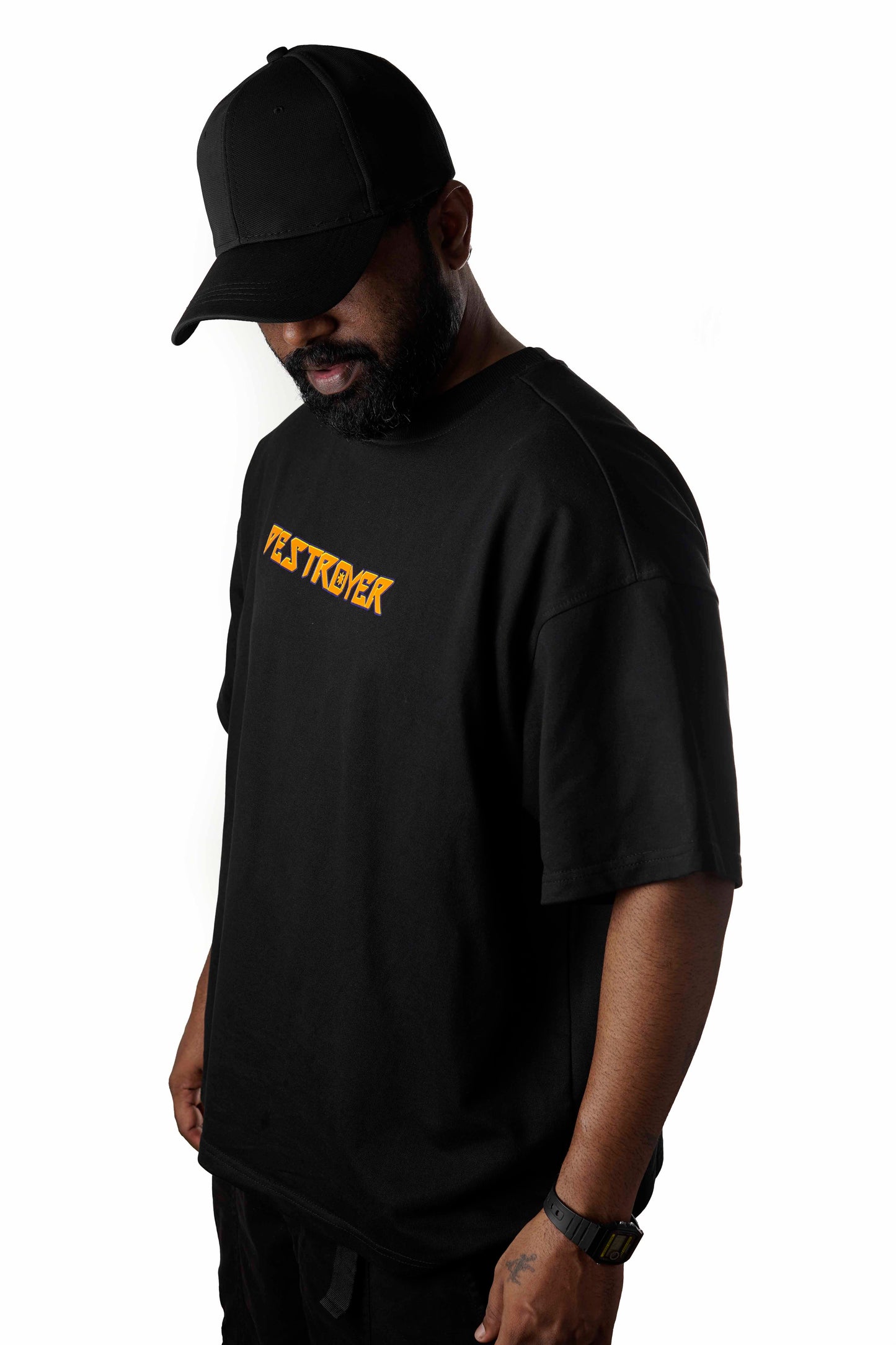 OVER SIZE BLACK T SHIRT WITH KRISHNA PRINT