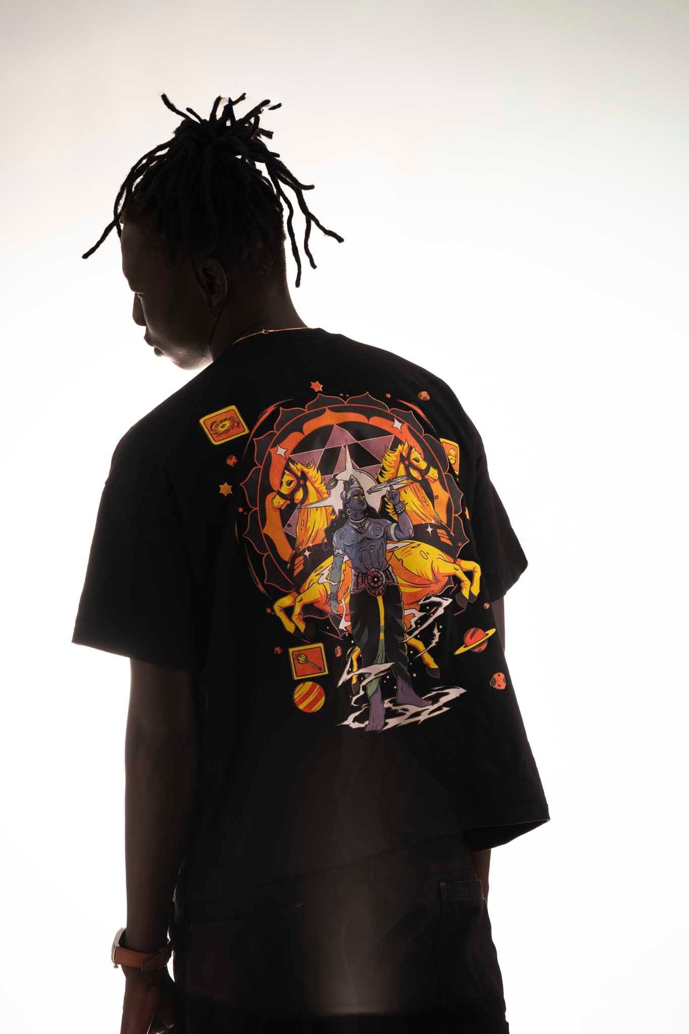 OVER SIZE BLACK T SHIRT WITH KRISHNA PRINT