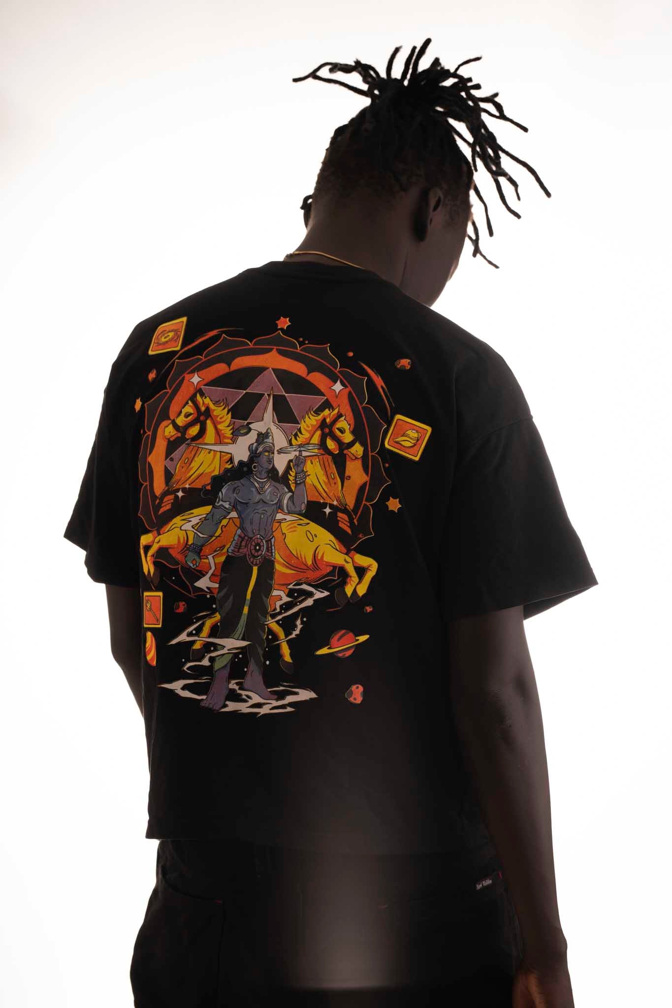 OVER SIZE BLACK T SHIRT WITH KRISHNA PRINT