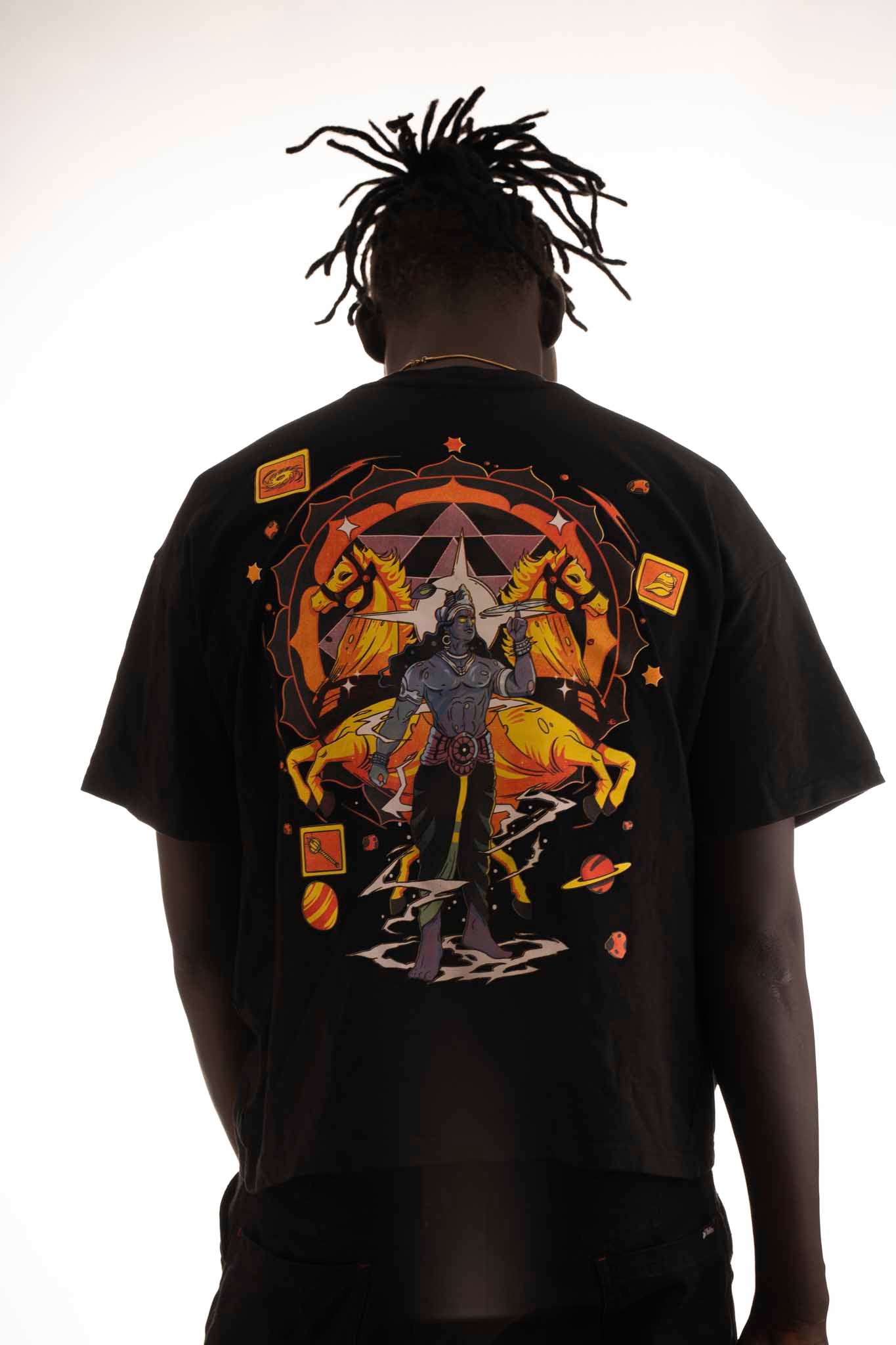 OVER SIZE BLACK T SHIRT WITH KRISHNA PRINT