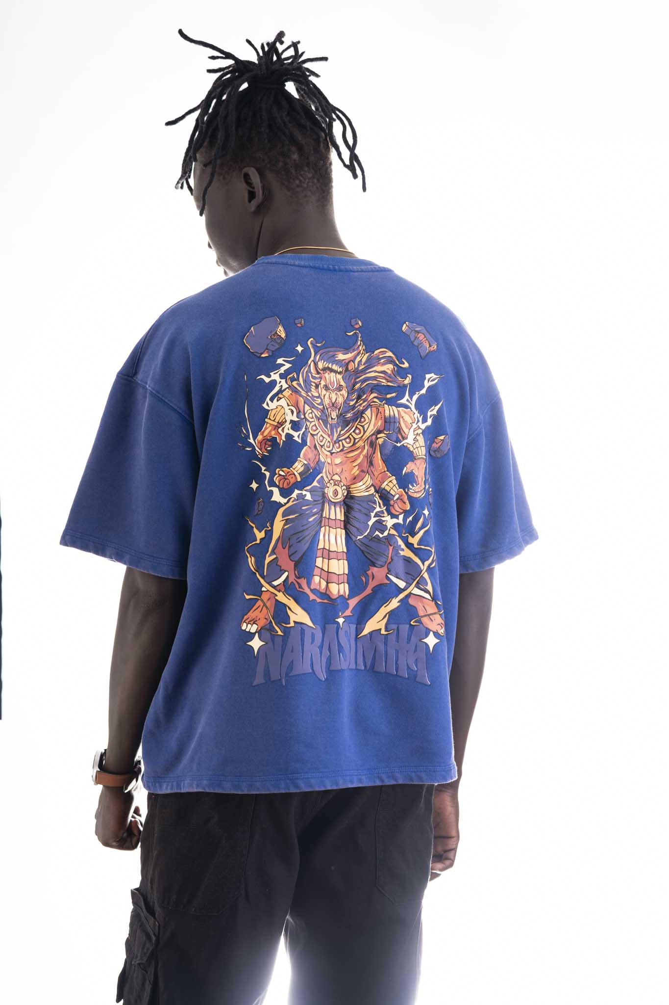 Narasimha Oversized T-Shirt – Royal Blue (320 GSM Heavy Cross Loop Cotton)