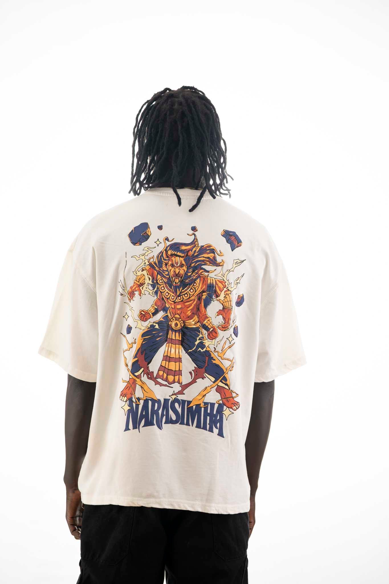 Narasimha Oversized T-Shirt – Off-White (320 GSM Heavy Cross Loop Cotton)