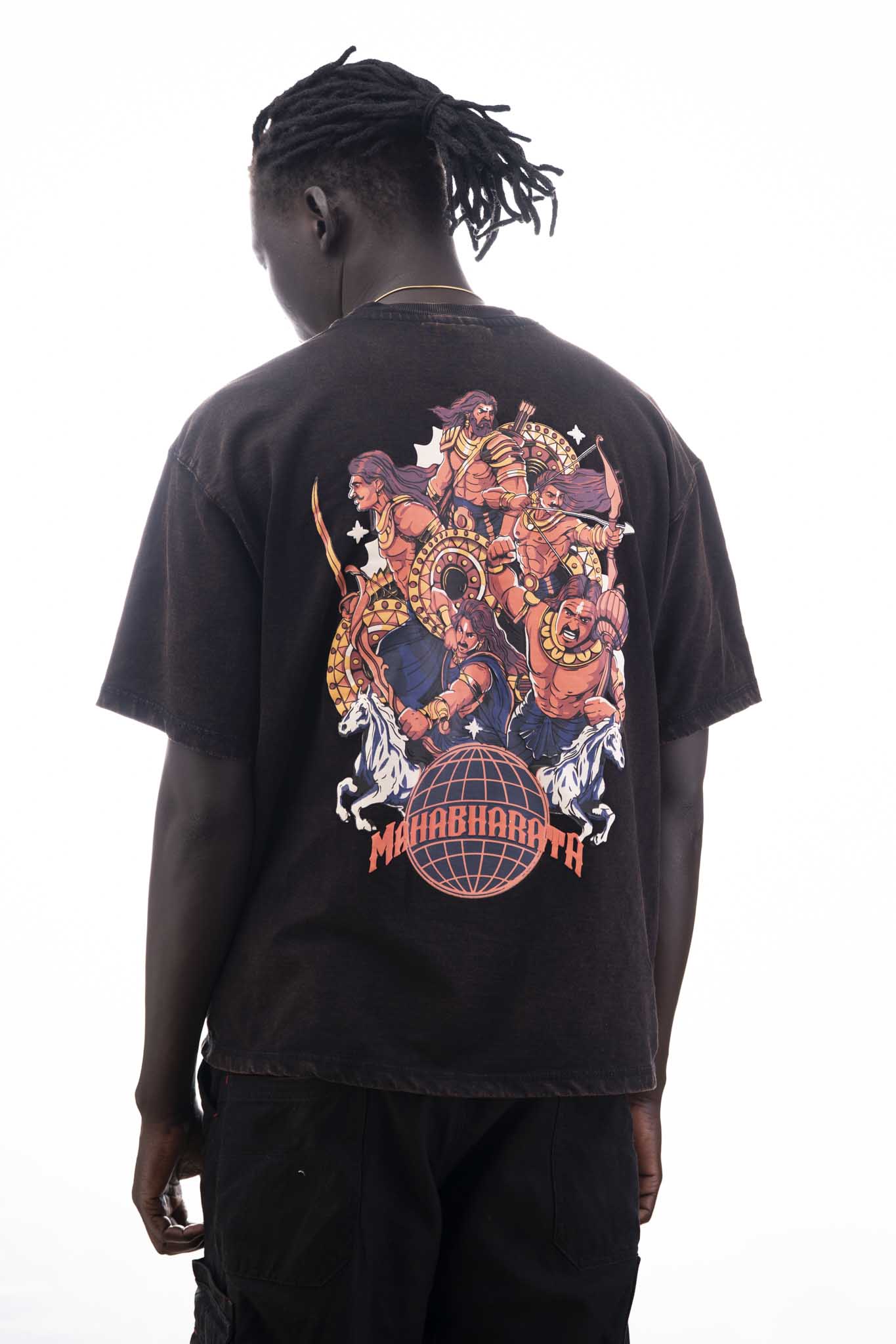Mahabharata Warriors Oversized Acid Wash T-Shirt | Sacred Theory