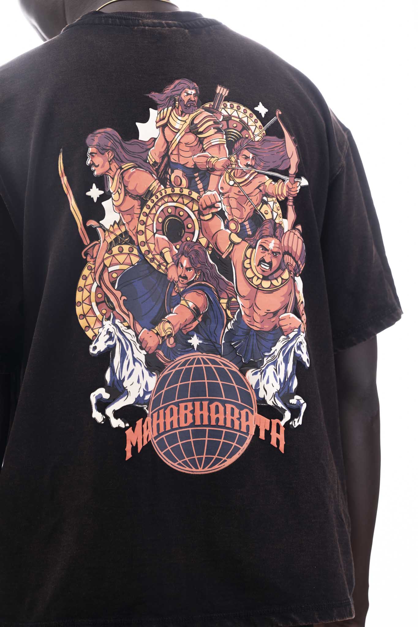Mahabharata Warriors Oversized Acid Wash T-Shirt | Sacred Theory