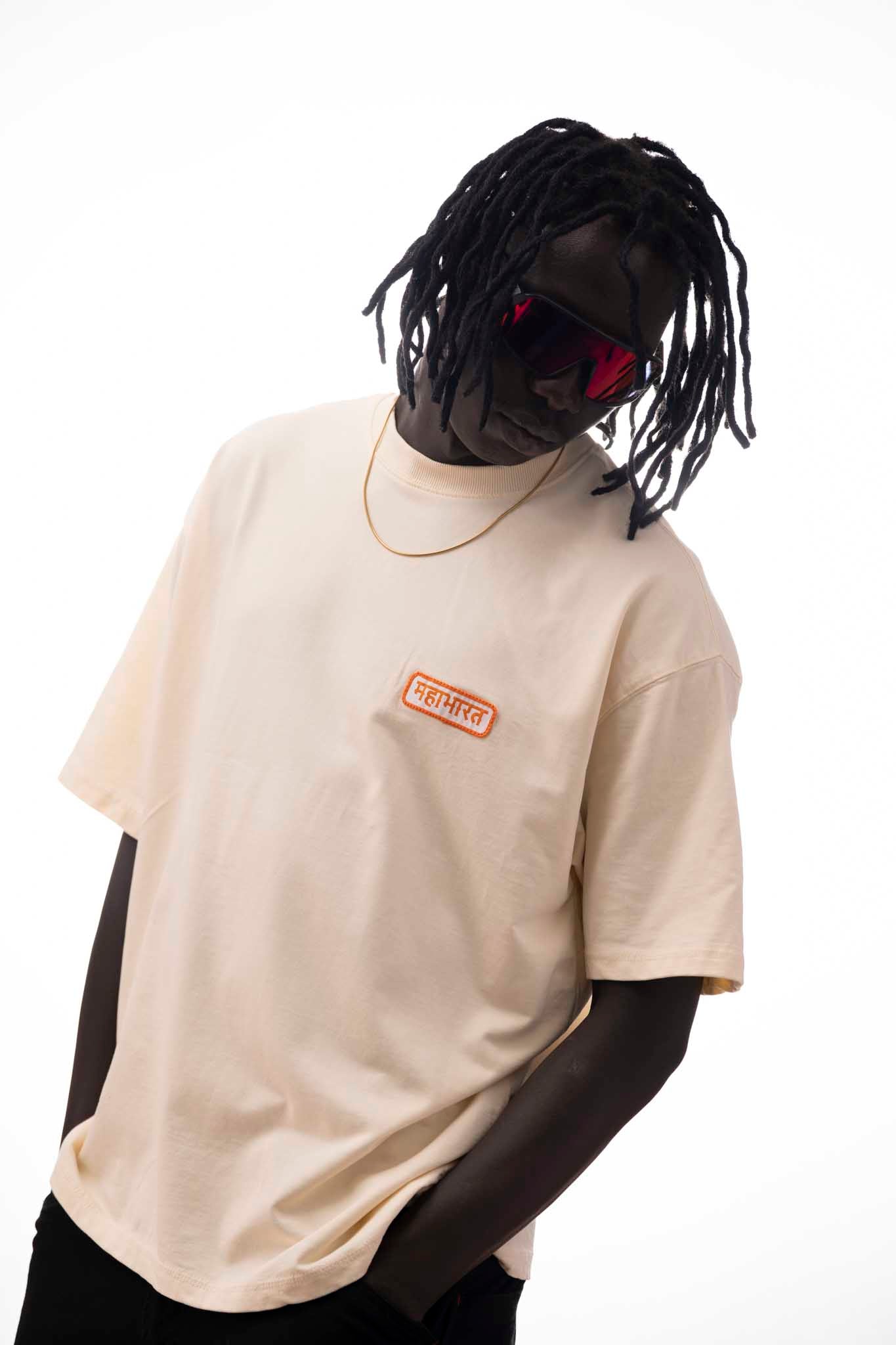 Mahabharata Pandavas Oversized T-Shirt – Sandstone Beige (240 GSM Premium French Terry)