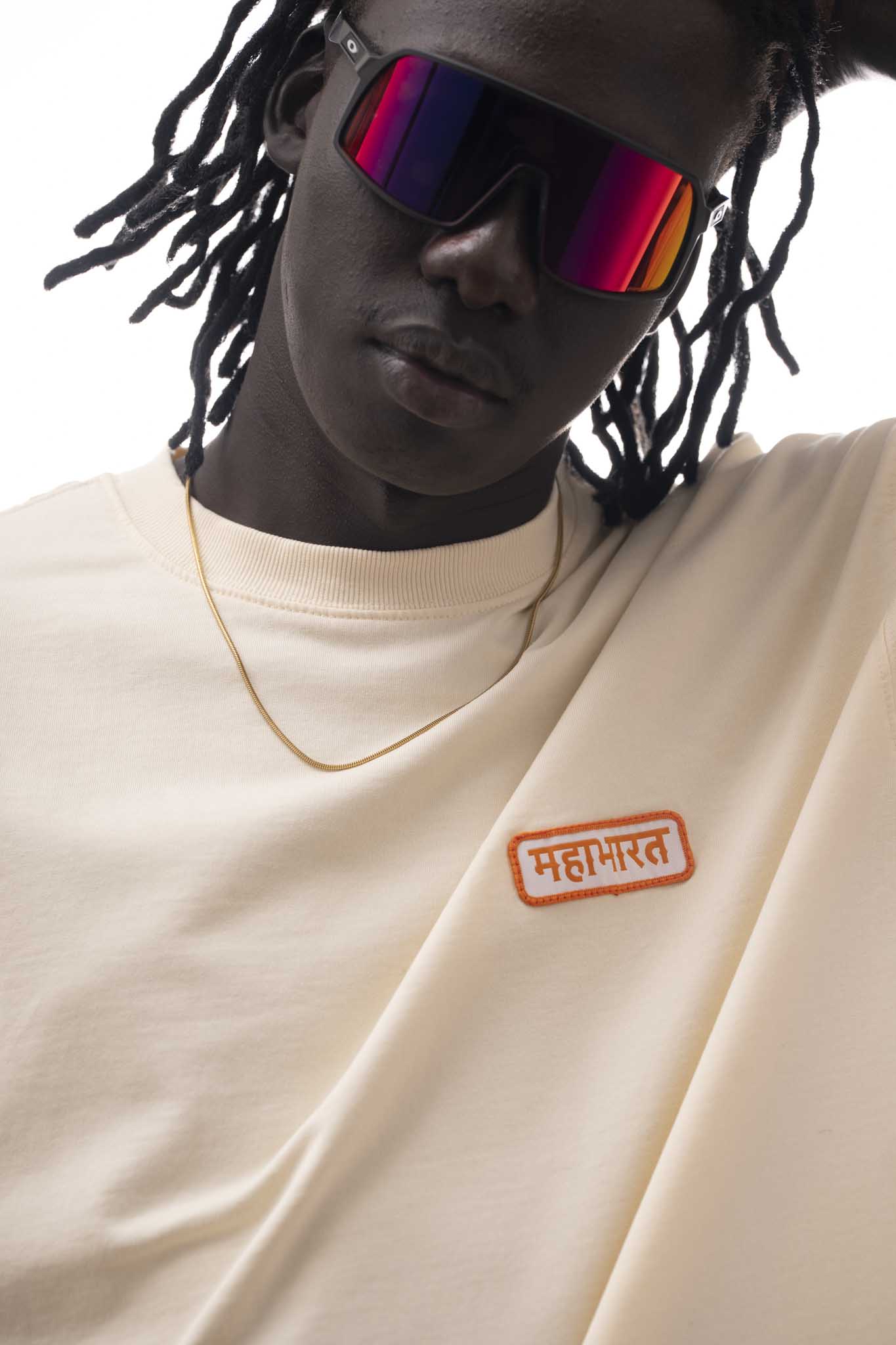 Mahabharata Pandavas Oversized T-Shirt – Sandstone Beige (240 GSM Premium French Terry)