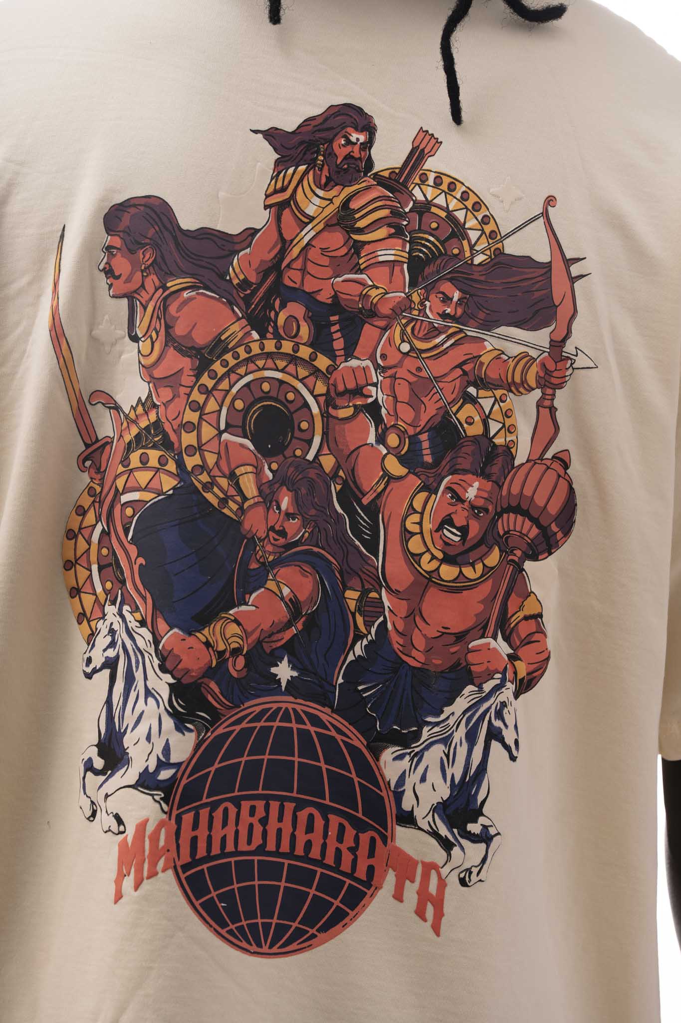 Mahabharata Pandavas Oversized T-Shirt – Sandstone Beige (240 GSM Premium French Terry)