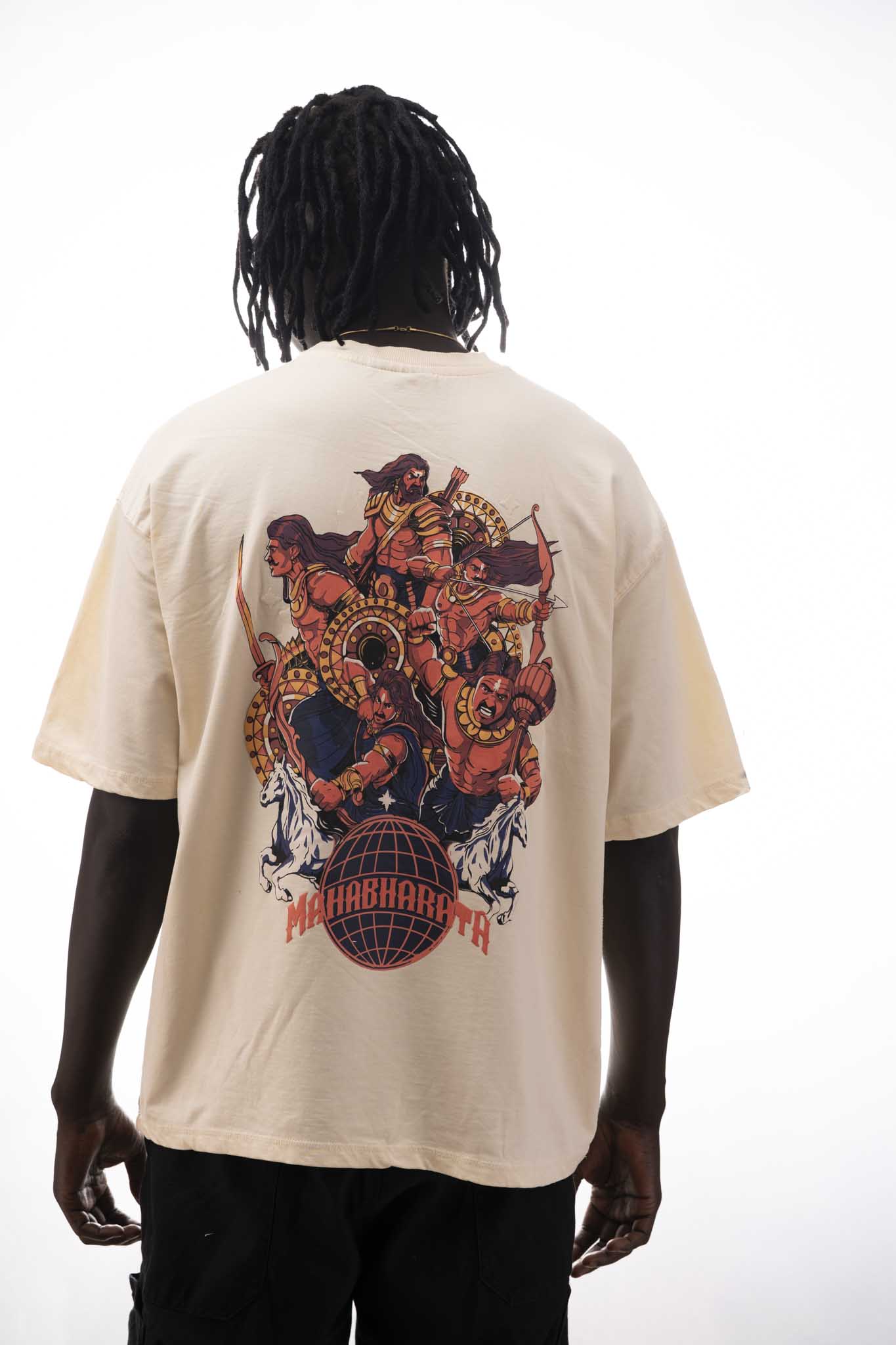 Mahabharata Pandavas Oversized T-Shirt – Sandstone Beige (240 GSM Premium French Terry)