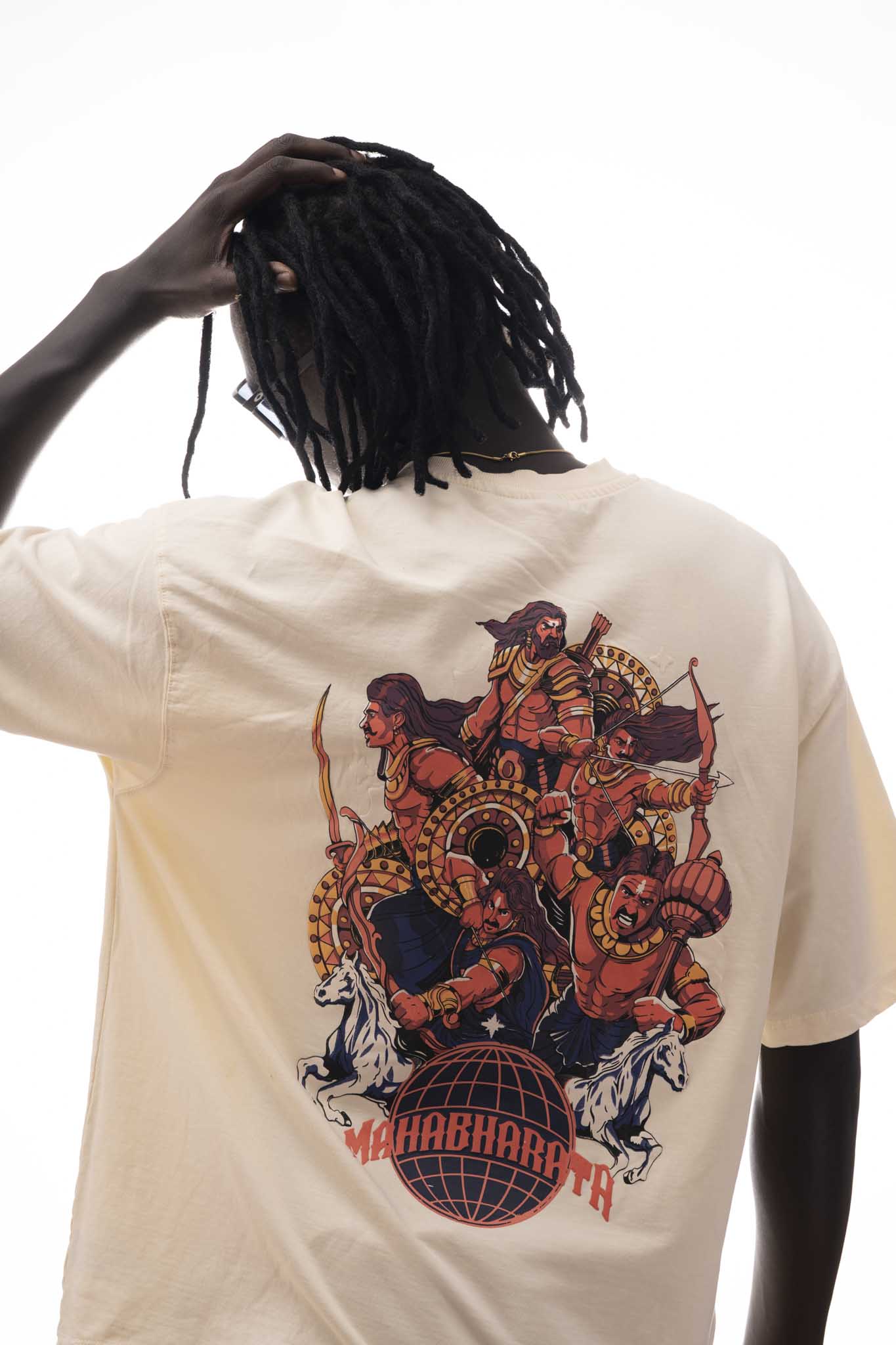 Mahabharata Pandavas Oversized T-Shirt – Sandstone Beige (240 GSM Premium French Terry)