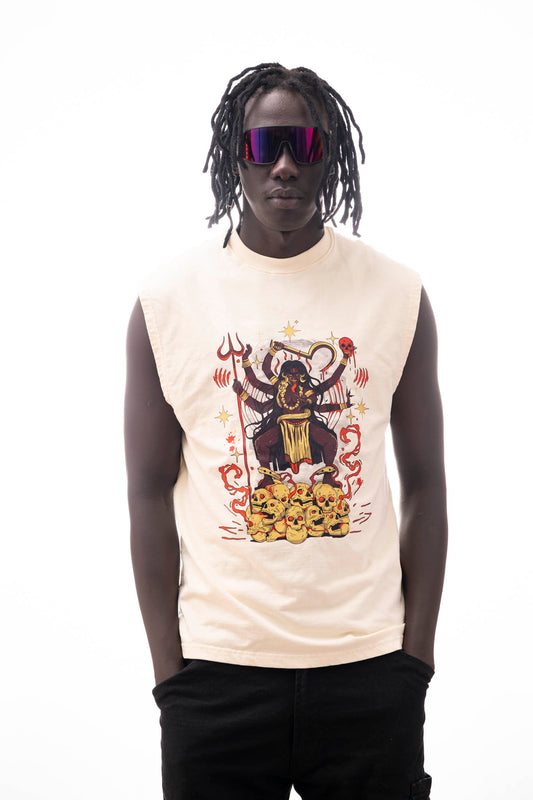 Kali Sleeveless T-Shirt – Light Sandstone (240 GSM French Terry Loopnet) | Sacred Theory