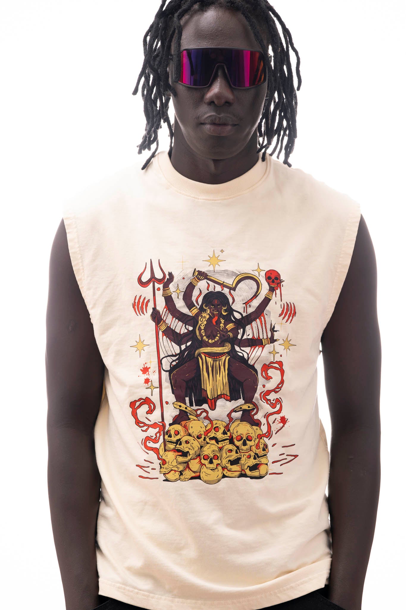 Kali Sleeveless T-Shirt – Light Sandstone (240 GSM French Terry Loopnet) | Sacred Theory