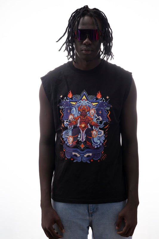 Ravan Sleeveless T-Shirt – Black (240 GSM French Terry Cotton) | Sacred Theory