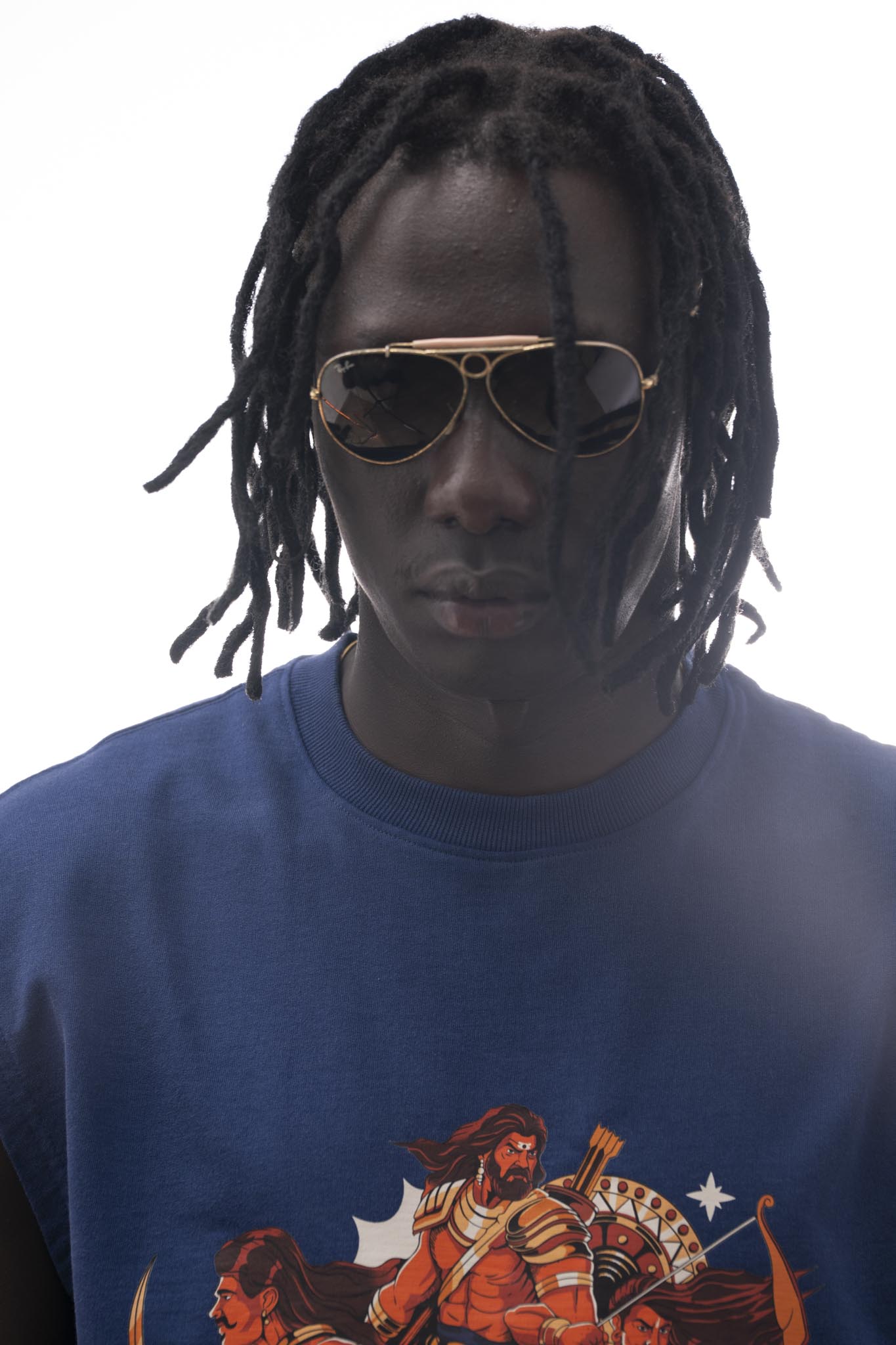 Mahabharata Sleeveless T-Shirt – Dark Blue (240 GSM French Terry Cotton) | Sacred Theory