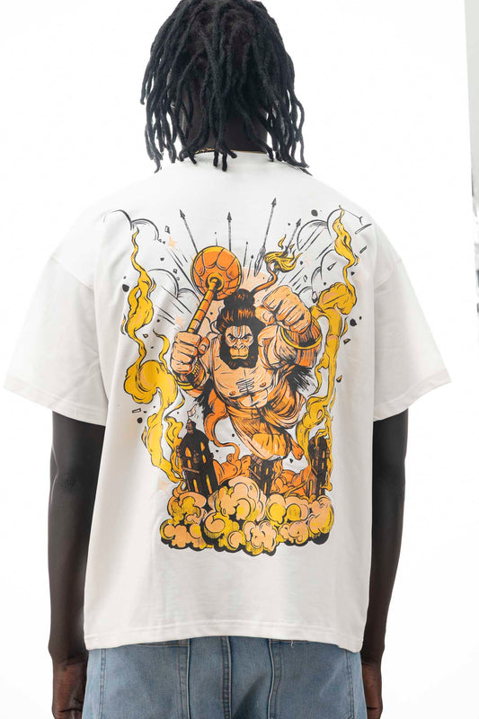 OVER SIZE TEE HANUMAN PRINT ON WHITE