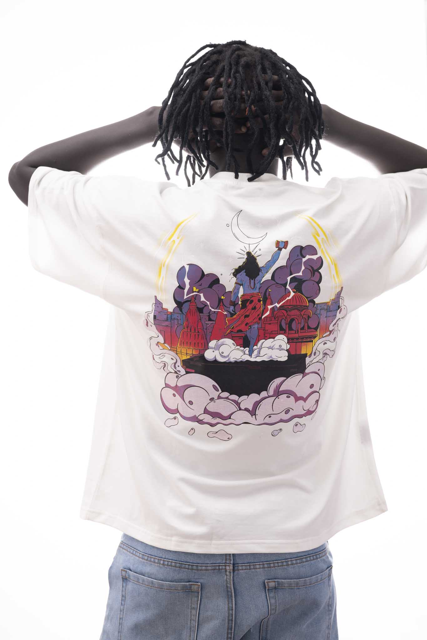 OVER SIZE  WHITE T SHIRT SHIVA PRINT