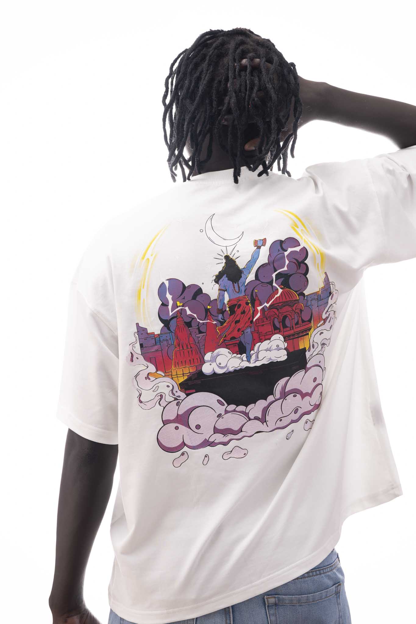 OVER SIZE  WHITE T SHIRT SHIVA PRINT