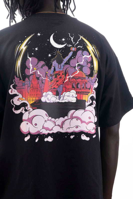 OVER SIZE  BLACK T SHIRT ON SHIVA PRINT
