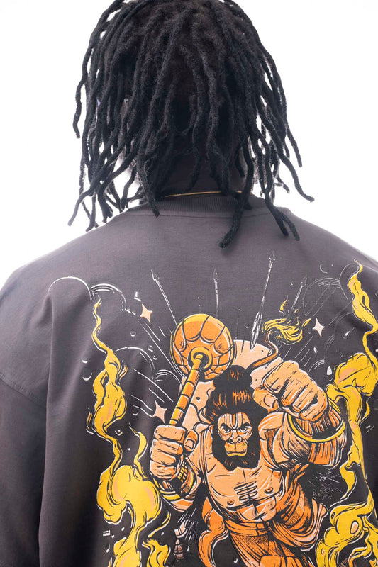OVER SIZE TSHIRT HANUMAN PRITNT  GREY