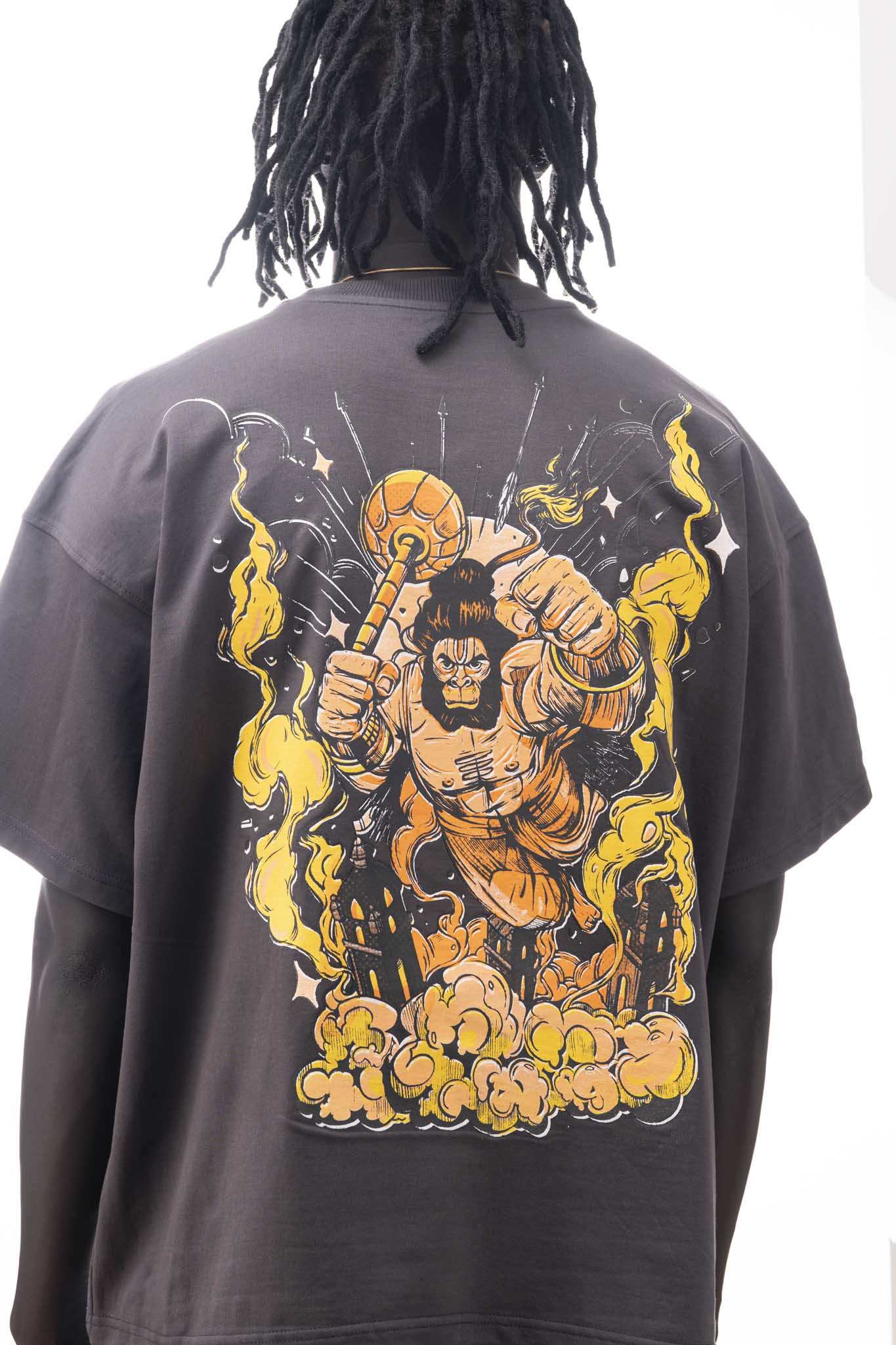 OVER SIZE TSHIRT HANUMAN PRITNT  GREY