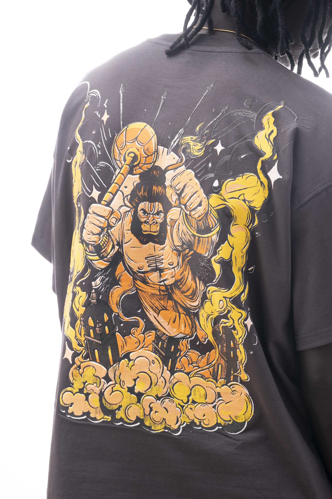 OVER SIZE TSHIRT HANUMAN PRITNT  GREY