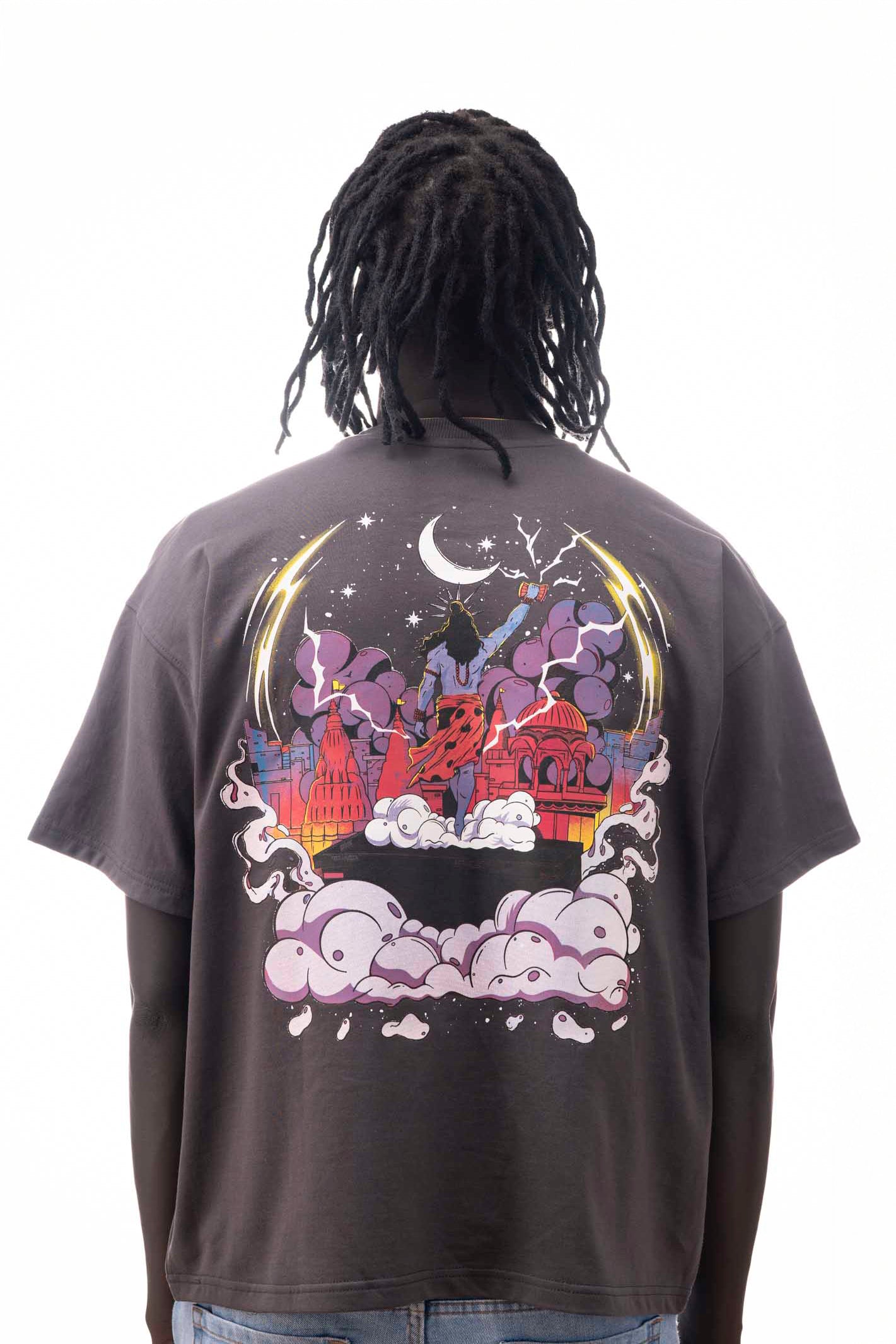 OVER SIZE T SHIRT SHIVE PRINT GREAY COLOR