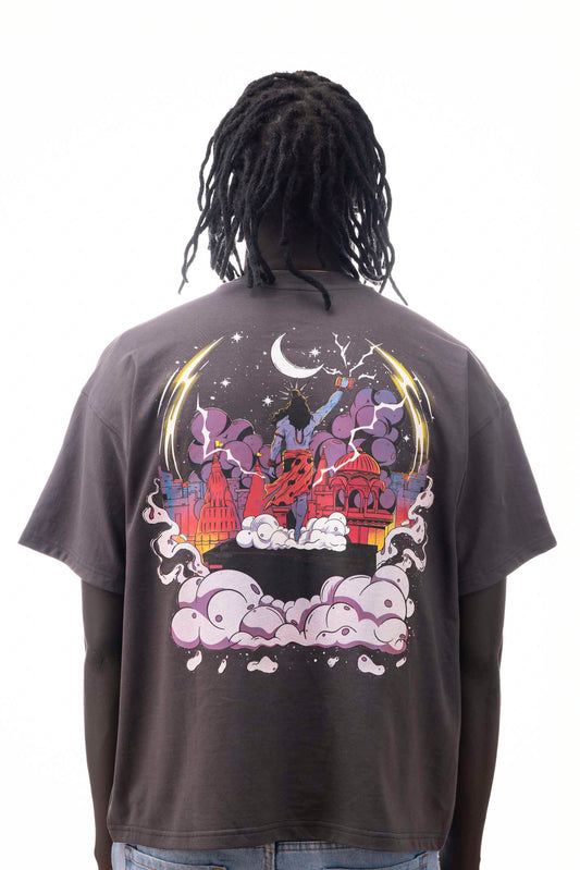 OVER SIZE T SHIRT SHIVE PRINT GREAY COLOR