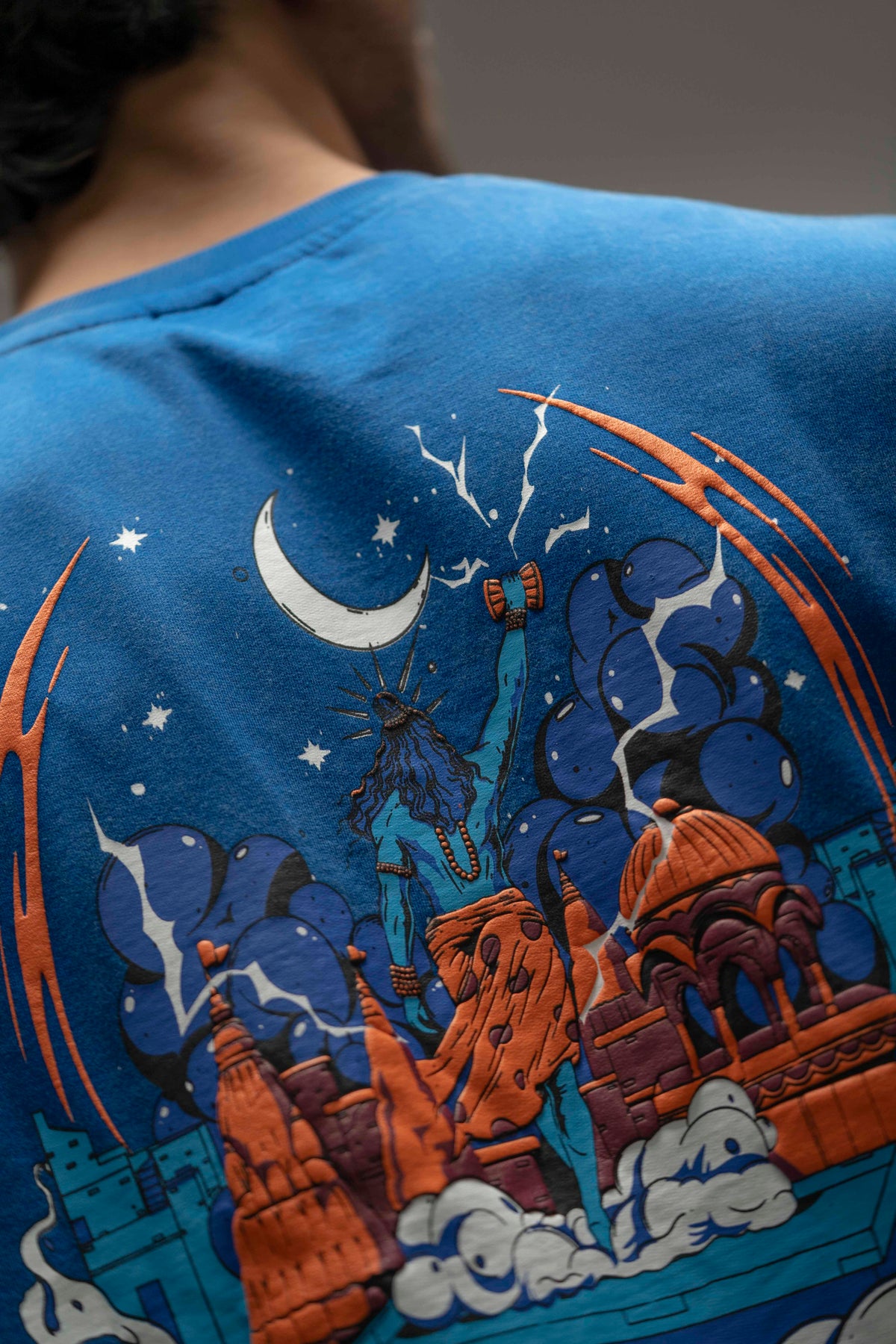 OVERSIZE TEE 240 GSM Shiva Standing – Royal Blue Oversized T-Shirt
