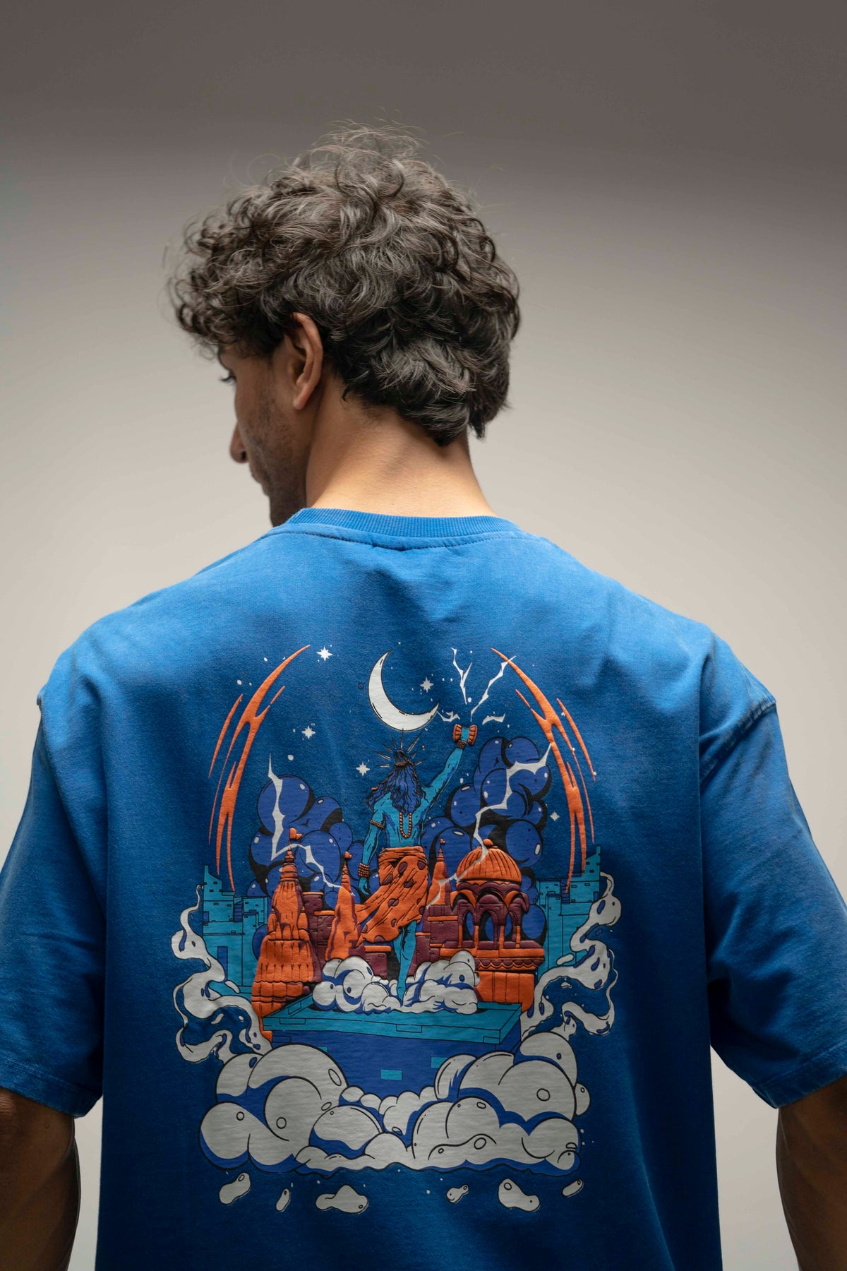OVERSIZE TEE 240 GSM Shiva Standing – Royal Blue Oversized T-Shirt