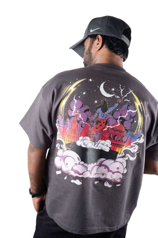 OVER SIZE T SHIRT SHIVE PRINT GREAY COLOR