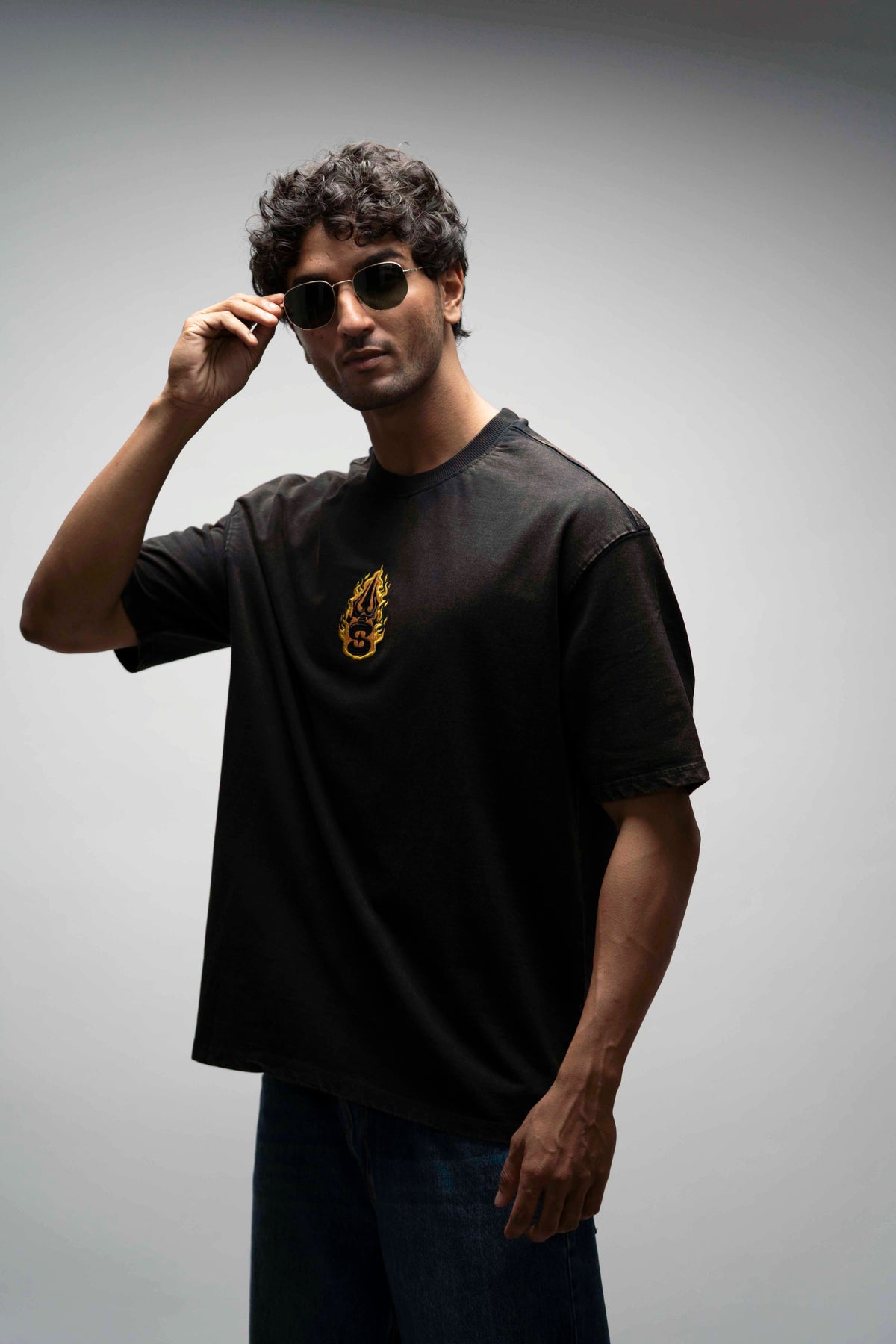 OVERSIZE TEE, SHIVA Nilakantha – Black Acid Wash Oversized T-Shirt