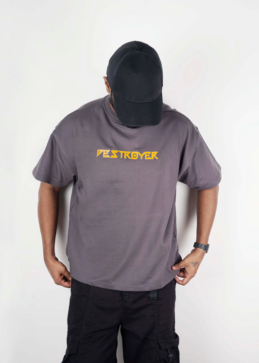 OVER SIZE  GRAY T SHIRT  WITH KRISHNA PRINT ON IT