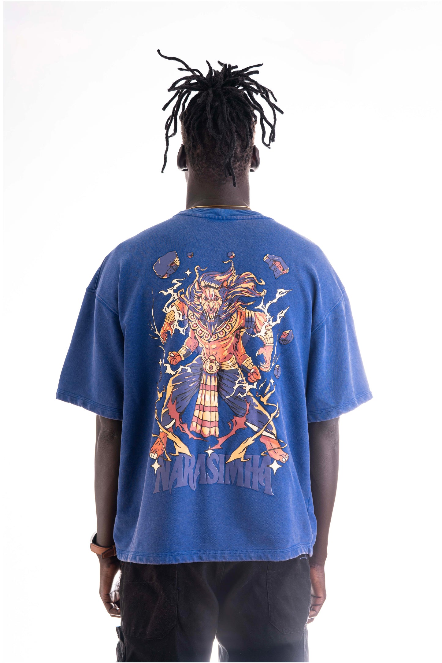 Narasimha Oversized T-Shirt – Royal Blue (320 GSM Heavy Cross Loop Cotton)