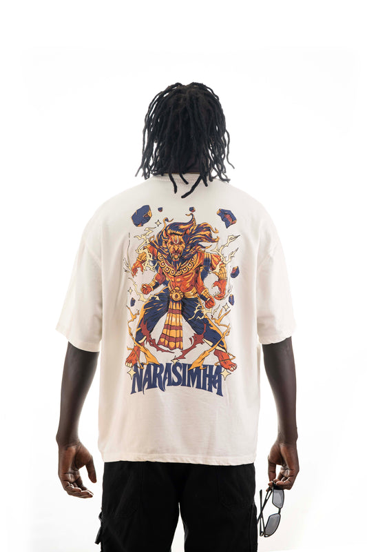 Narasimha Oversized T-Shirt – Off-White (320 GSM Heavy Cross Loop Cotton)